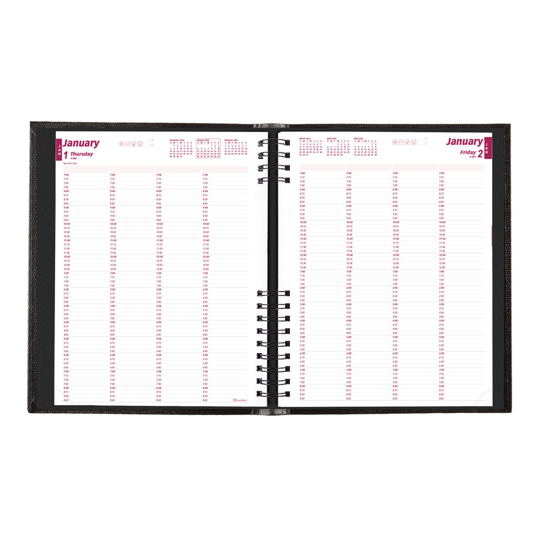 Brownline CoilPro 4-Person Daily Appointment Book 2026, English, Black CB960C.BLK-26