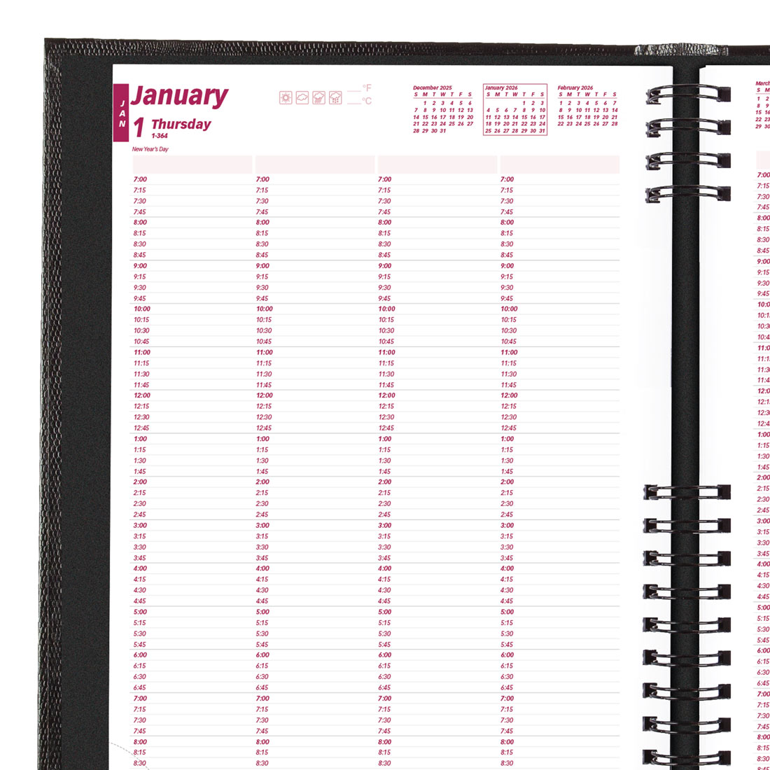 Brownline CoilPro 4-Person Daily Appointment Book 2026, English, Black CB960C.BLK-26