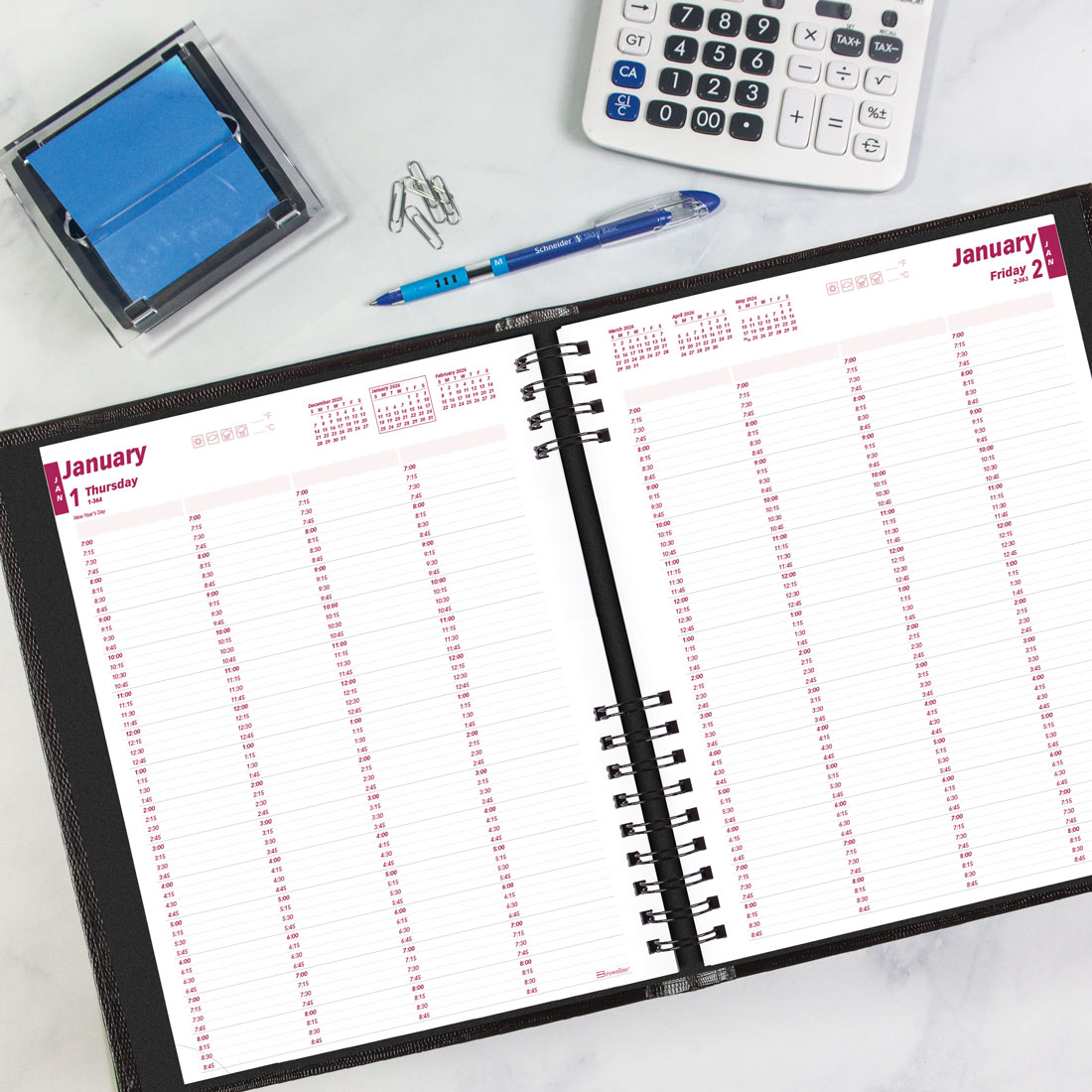 Brownline CoilPro 4-Person Daily Appointment Book 2026, English, Black CB960C.BLK-26