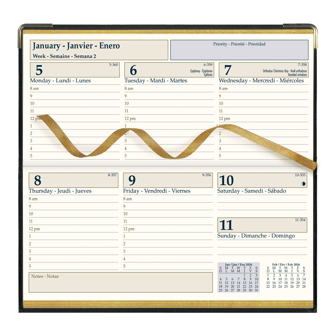 Brownline Executive Weekly Pocket Planner 2026, Trilingual, Black CBE306-26