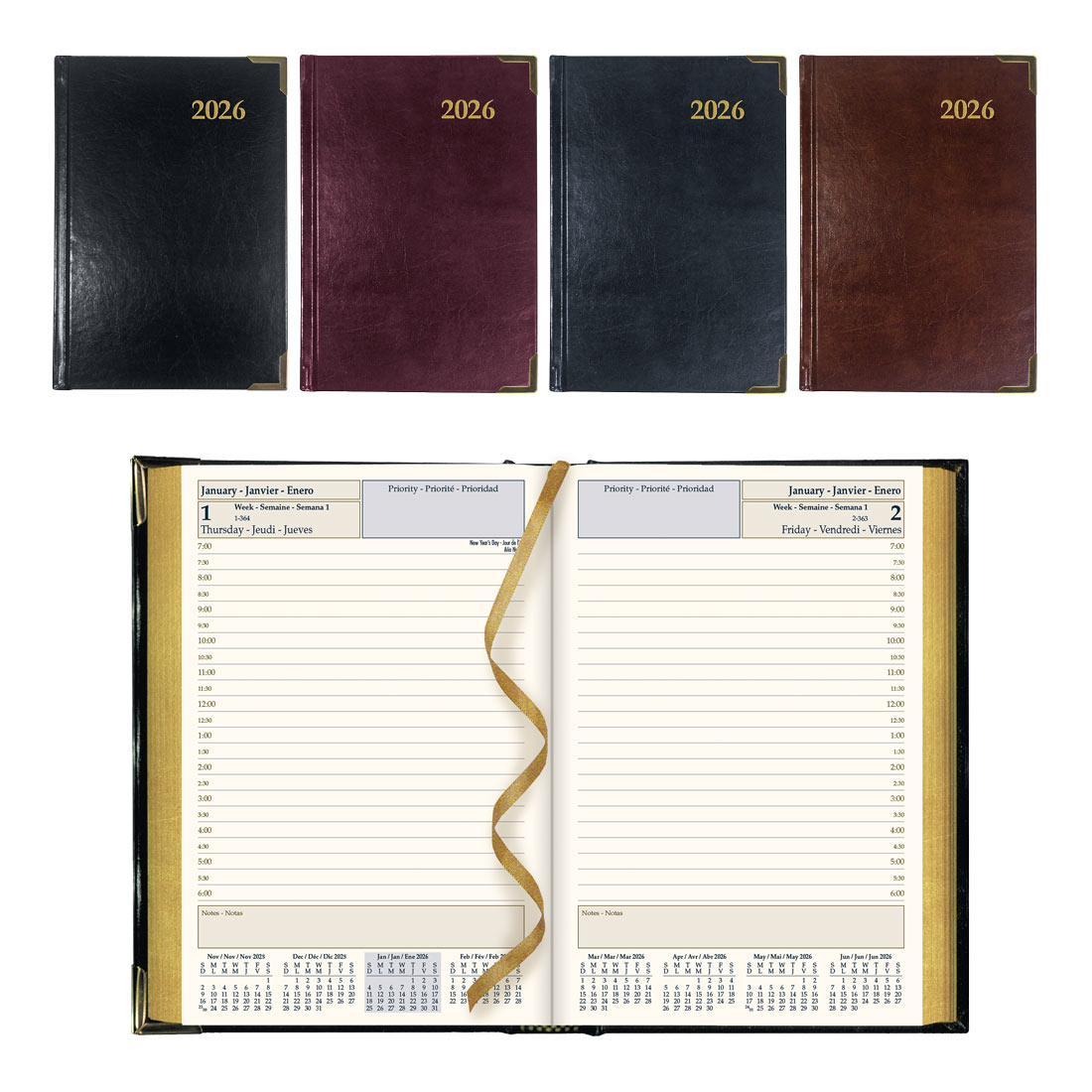 Brownline Executive Daily Planner 2026, Trilingual, Assorted Colours CBE504.ASX-26