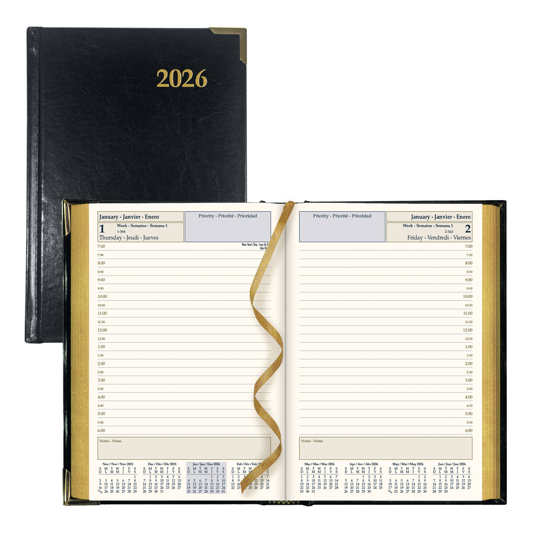 Executive Daily Planner 2026, Trilingual, Black (CBE504-26)