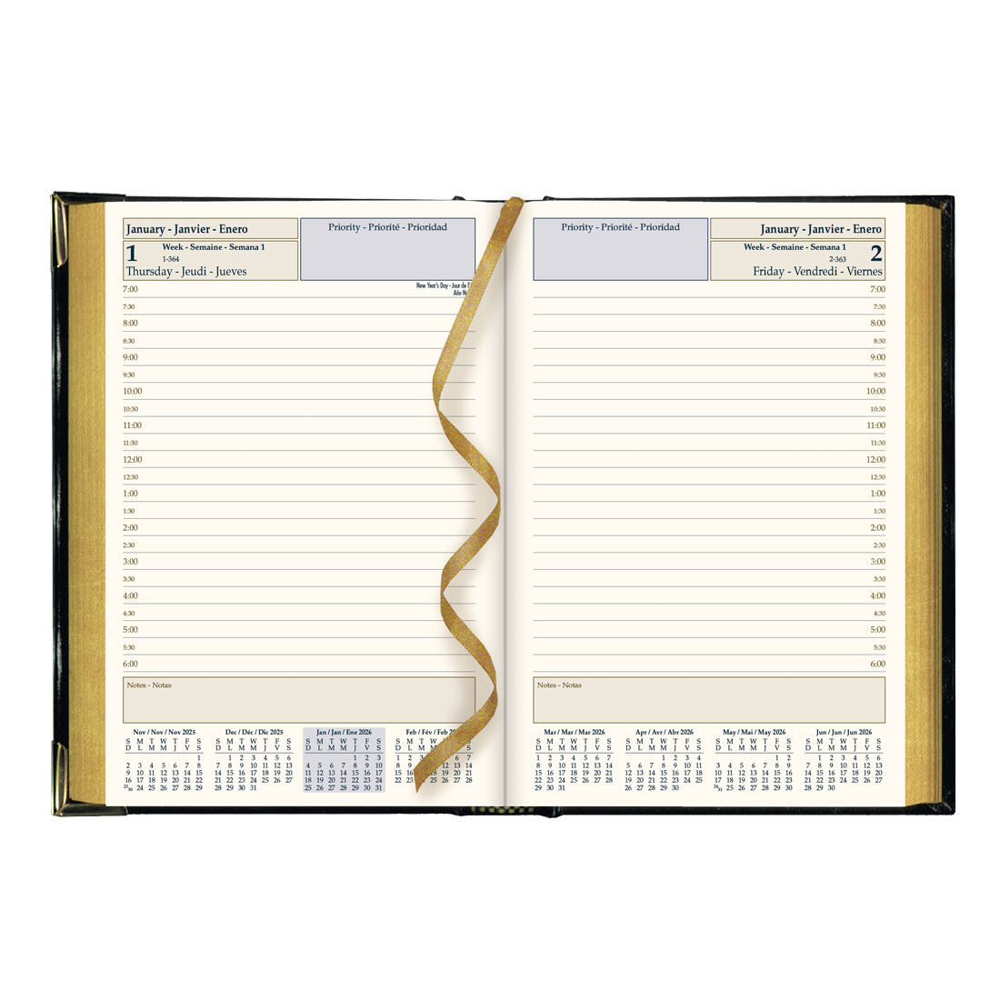 Executive Daily Planner 2026, Trilingual, Black (CBE504-26)