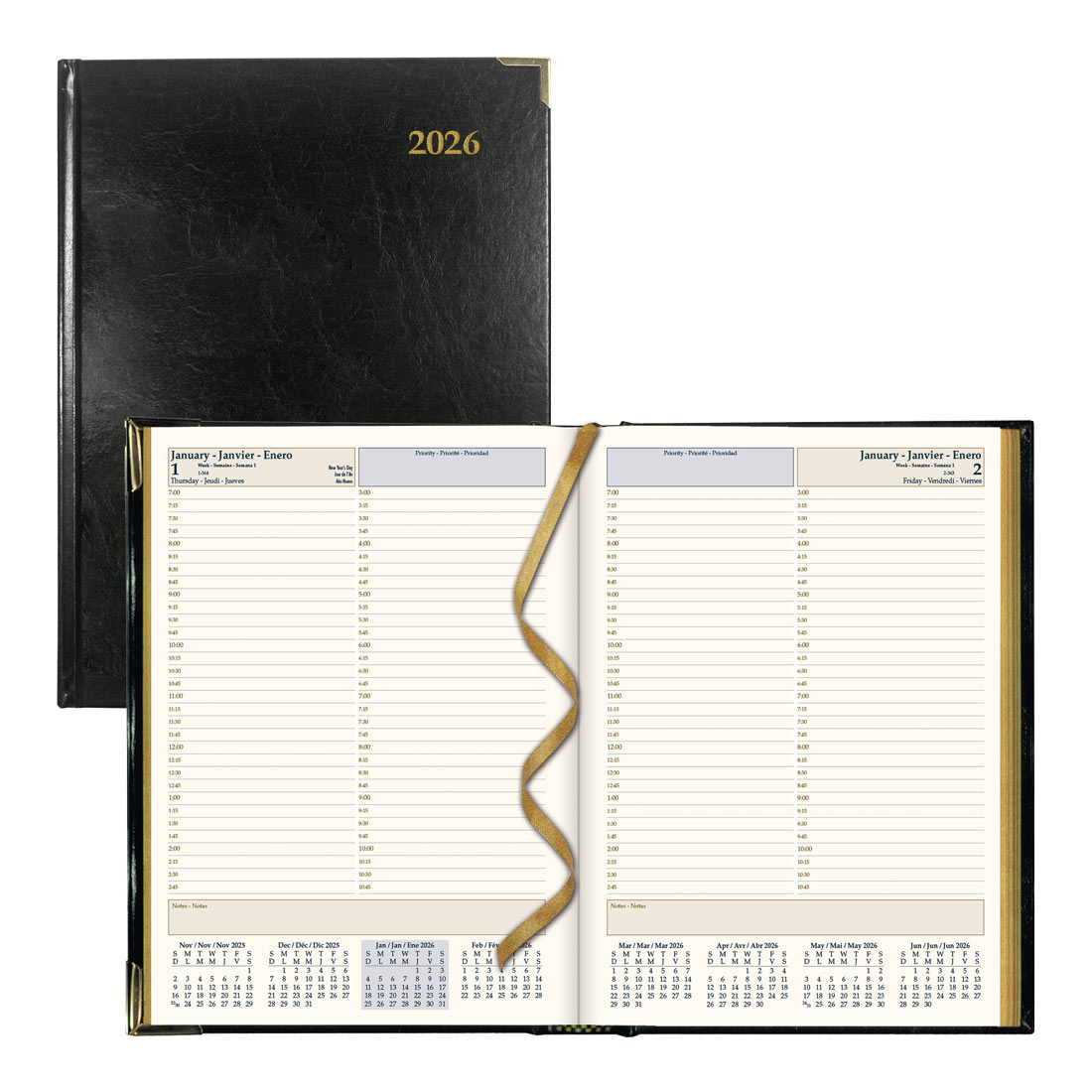 Brownline Executive Daily Planner 2026, Trilingual, Black CBE514-26
