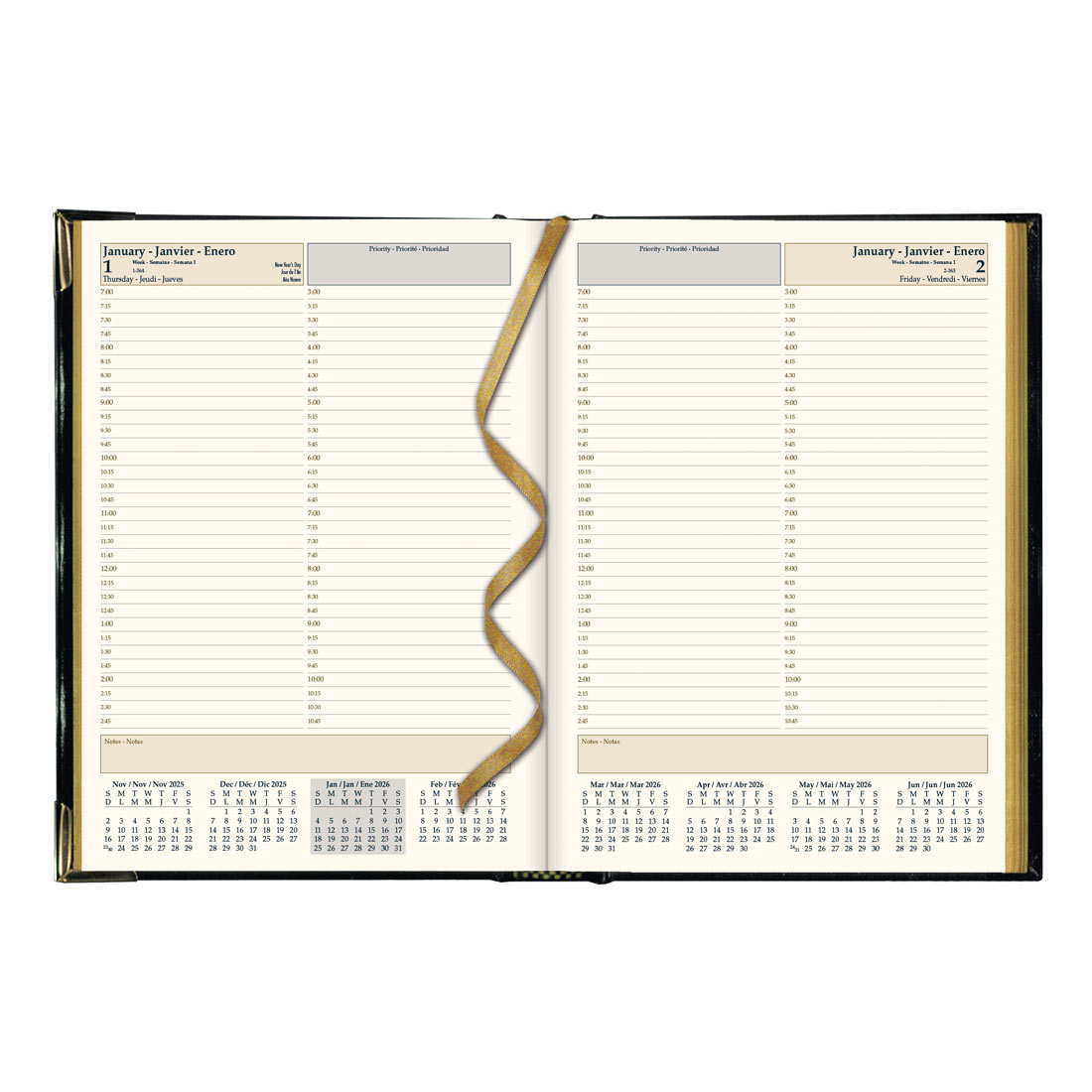 Brownline Executive Daily Planner 2026, Trilingual, Black CBE514-26