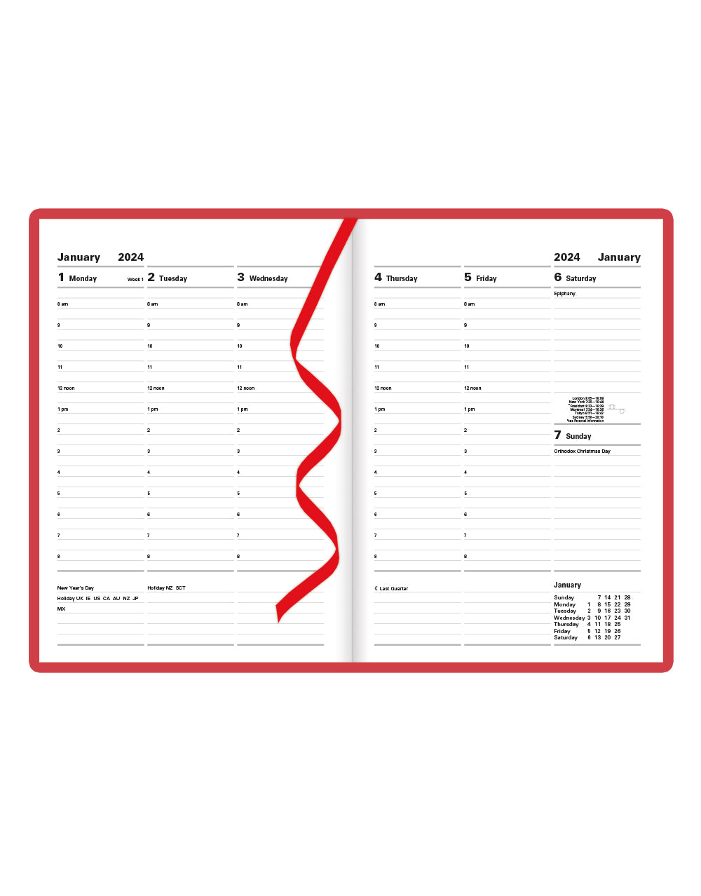 Milano A5 Vertical Week to View Planner with Appointments 2024 - English#colour_red