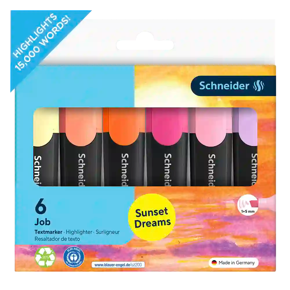 Job Pastel Highlighters, Sunset Dreams, Wallet 6 Pieces - Assorted