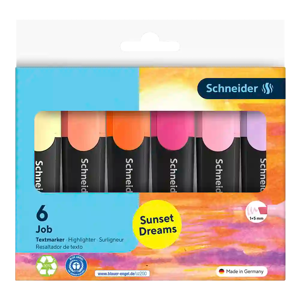 Job Pastel Highlighters, Sunset Dreams, Wallet 6 Pieces - Assorted
