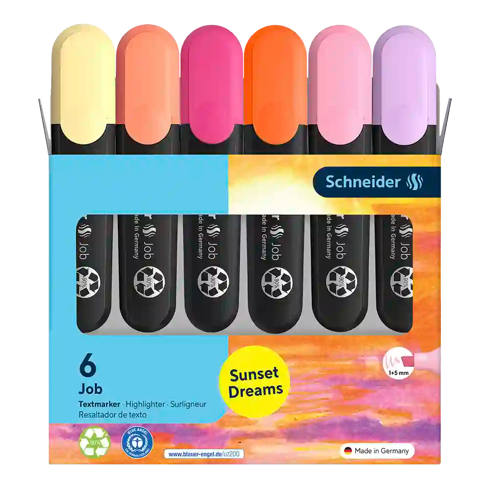 Job Pastel Highlighters, Sunset Dreams, Wallet 6 Pieces - Assorted