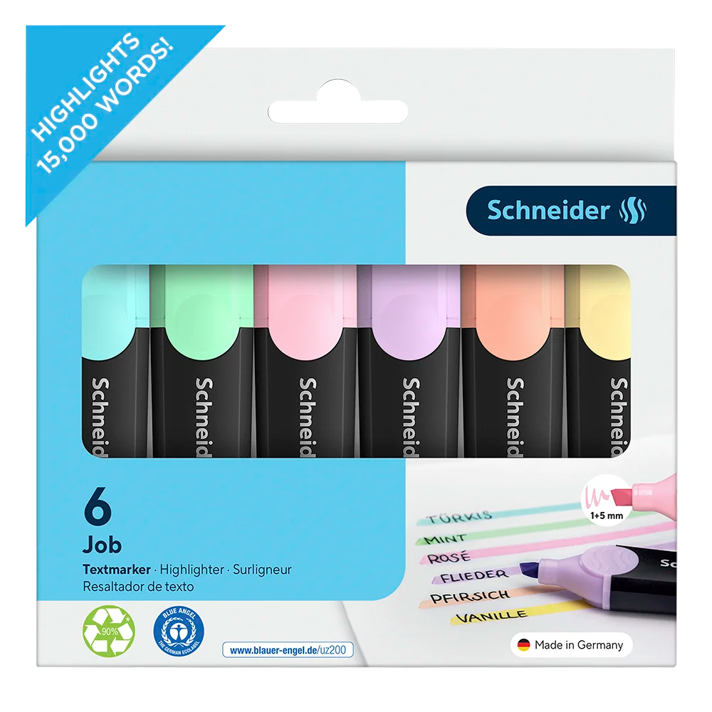 Job Pastel Highlighters, Wallet 6 pieces - Assorted