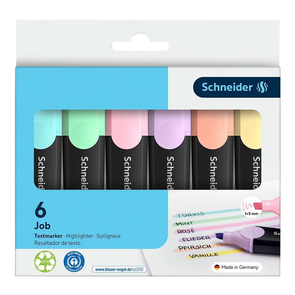 Job Pastel Highlighters, Wallet 6 pieces - Assorted