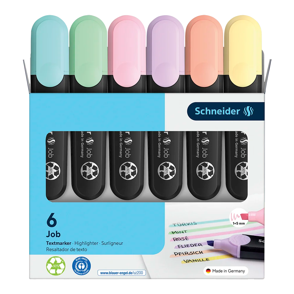 Job Pastel Highlighters, Wallet 6 pieces - Assorted