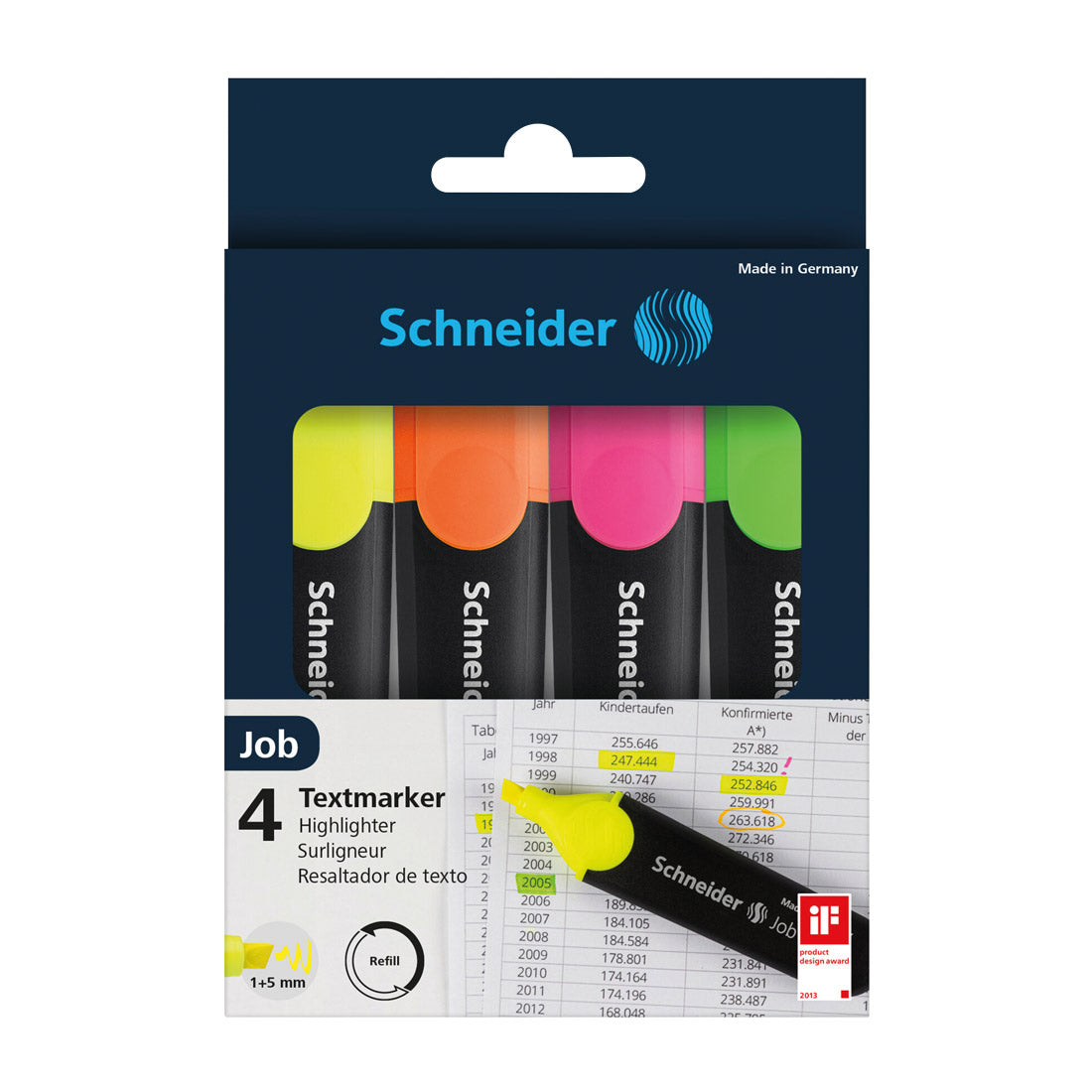 Job Highlighters, Wallet 4 pieces - Assorted