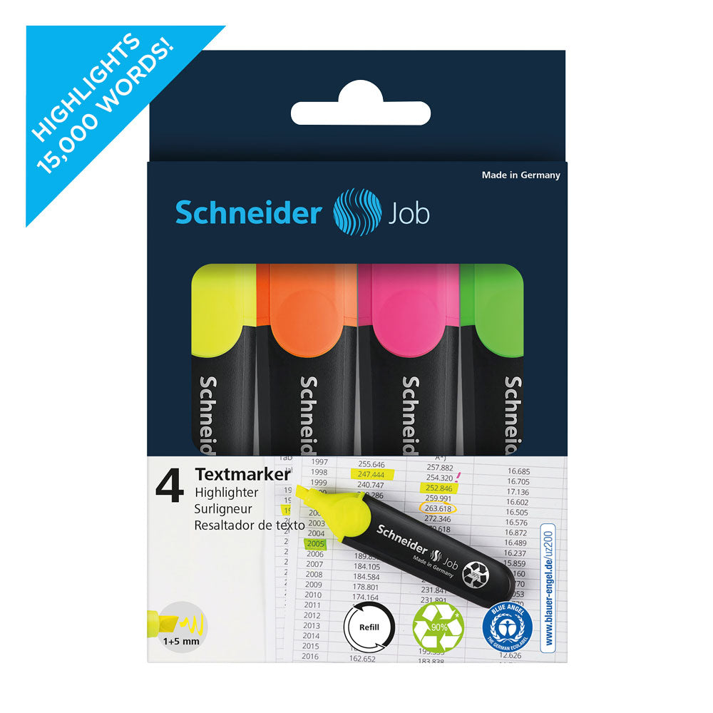 Job Highlighters, Wallet 4 pieces - Assorted