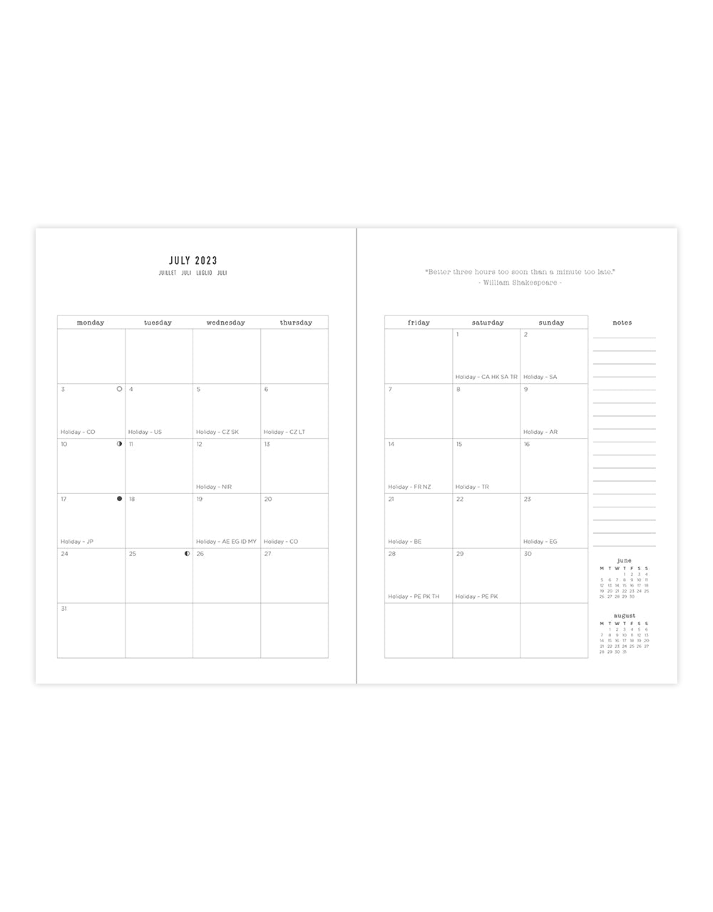 Spring Valley A5 Week to View 18-Month Planner 2023-2024 - Multilanguage - Green - Letts of London#colour_spring-valley-mint