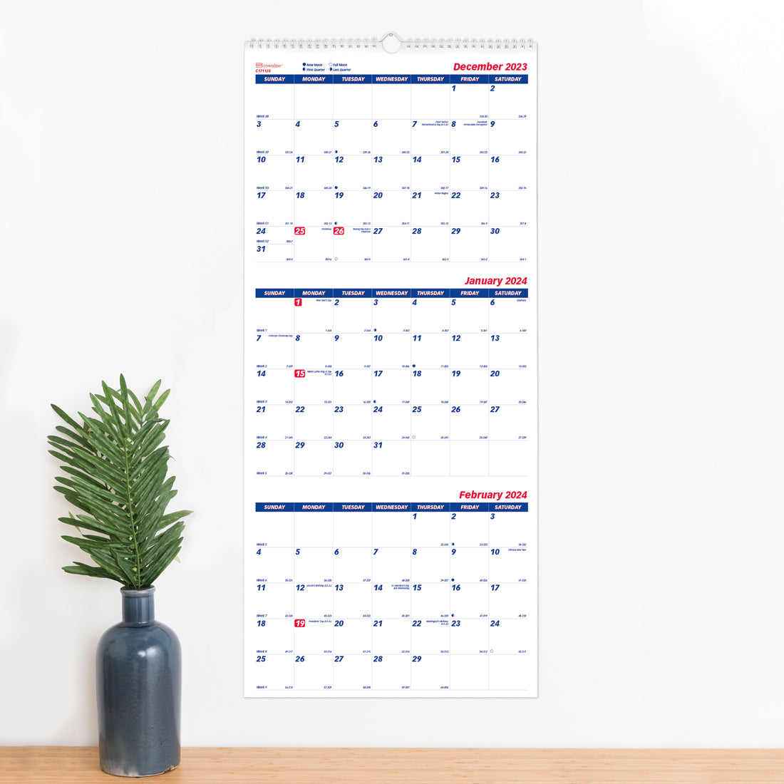 Three-Month Wall Calendar 2024