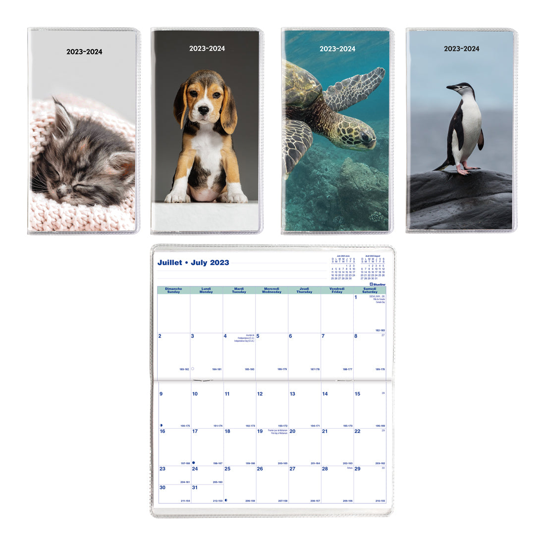 18-month Pocket Planner Animals 2023-2024, Assorted designs, Bilingual