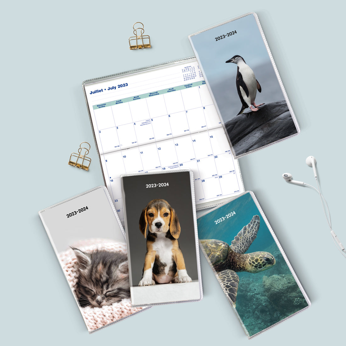 18-month Pocket Planner Animals 2023-2024, Assorted designs, Bilingual